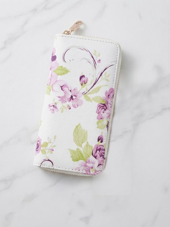 Elizabeth Besich Handbags - Ladies Pink Green Floral Long Wallet
